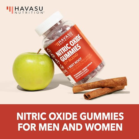 HAVASU NUTRITION - Gomas de Óxido Nítrico para Homens e Mulheres – Suplementos de Óxido Nítrico com L-Arginina e Beterraba – Sabor Maçã Verde e Canela – 90 Veganas, Livres de Glúten e