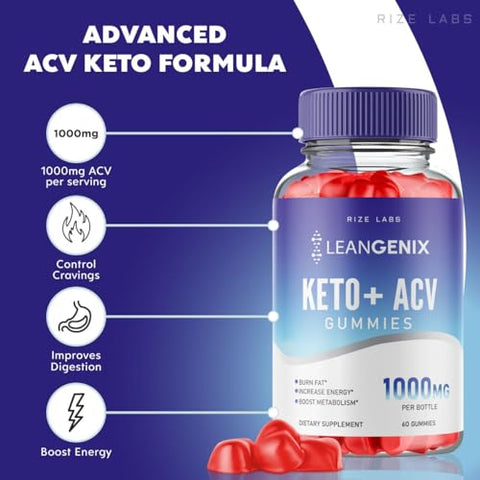 rize labs - (2 Pacotes) Gomas Leangenix Keto ACV, Leangenix Keto ACV para Perda de Peso Avançada, Leangenix Keto para Queimar Gordura e Usar como Principal Fonte de Energia, Leangenix Gomitas, Suplemento