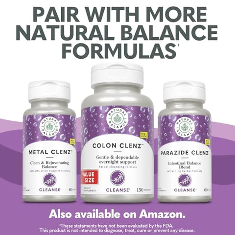 Colon Clenz | Suplemento Herbal para Limpeza do Cólon, Desintoxicação e Saúde Digestiva – Fórmula Suave e Confiável para Uso Noturno – Garantia de 60 Dias – 150 Porções - Natural Balance