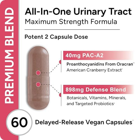 PRVNT - 40mg PAC + D-Manose e Probióticos | Suplemento de Cranberry Mais Poderoso para a Saúde do Trato Urinário | Cápsulas de Cranberry para Mulheres