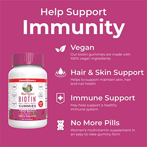 Biotina | Sem Açúcar | 2 Meses de Fornecimento | Gomas de Biotina | Vitaminas de Biotina para Cabelo e Pele - MaryRuth Organics