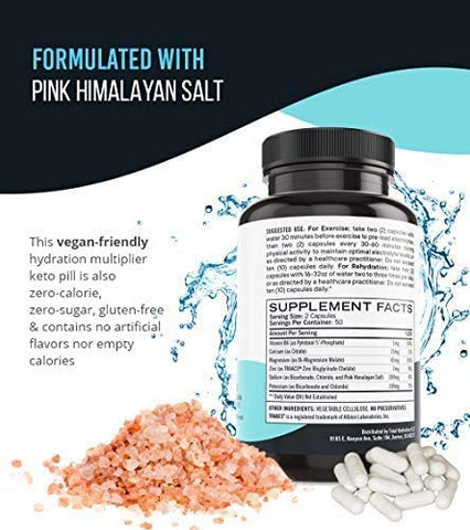 Total Hydration - Cápsulas de Eletrólitos (100 unid.) Substituto Natural de Sais de Reidratação com Baixo Carboidrato, Magnésio, Zinco, Cálcio, Sódio, Suporte para Keto, Sais de Eletrólitos