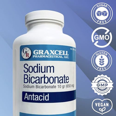 Graxcell - Tabletes de Bicarbonato de Sódio USP 650mg (10 Grãos) | Alívio de Indigestão Ácida, Azia, Má Digestão