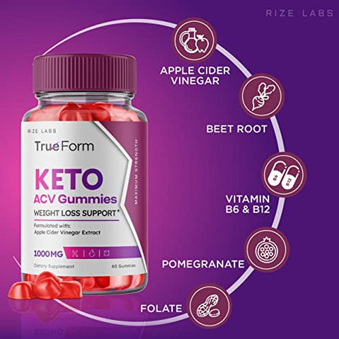 rize labs - True Form Keto Gummies – Gomitas True Form Keto ACV para Apoio à Perda de Peso Barriga Gordura Extrato de Vinagre de Maçã Keto ACV Plus Suplemento Energético (60 Gummies)