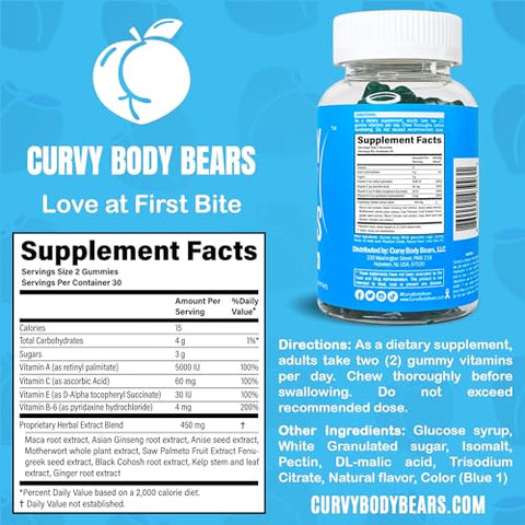 Curvy Body Bears - Bum Gummies para Mulheres | Suporte para Treino | Suplemento Fitness Feminino | com Ervas Essenciais, Vitaminas, Multivitaminas, Feno-Grego e Ginseng | Sabor de Frutas Vermelhas | (60 Gummies)