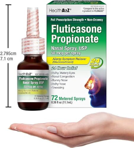 Spray Nasal de Propionato de Fluticasona | 50 mcg por spray | Alívio de Alergia por 24 Horas | 72 Sprays | 11.1 mL | Alívio de Congestão Nasal | Coriza | Espirros - HealthA2Z