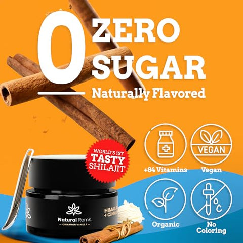Natural Rems - Shilajit Orgânico Sabor Canela Baunilha – Pure Himalayan Organic – Suplemento Ácido Fúlvico Shilajit Puro – Energia e Foco – Saúde Holística