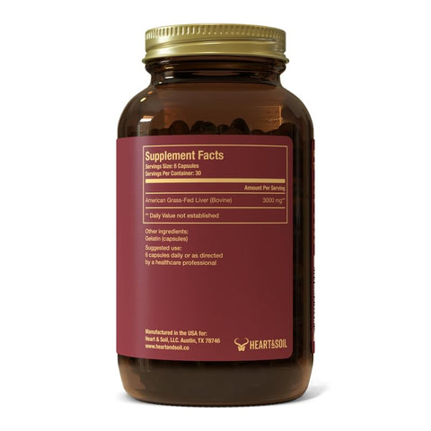 HEART & SOIL - Cápsulas de Fígado Bovino Americano Puro – Suplemento de Fígado Bovino Alimentado com Capim – Rico em Vitaminas, Minerais, Peptídeos e Enzimas – Fígado Bovino Alimentado com Capim Liofilizado – 180 Cápsulas de Fígado