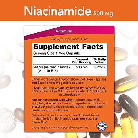 Niacinamide 500mg – Cápsulas de Vitamina B-3, 100 Unidades (3 Pacotes) - NOW Foods