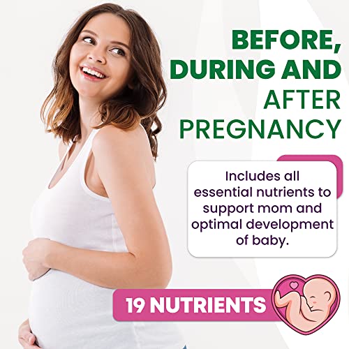 Built by Nature - Vitaminas Pré-Natais para Mulheres – Multivitamínico com DHA, Ácido Fólico, Vitamina C, B12, Ferro
