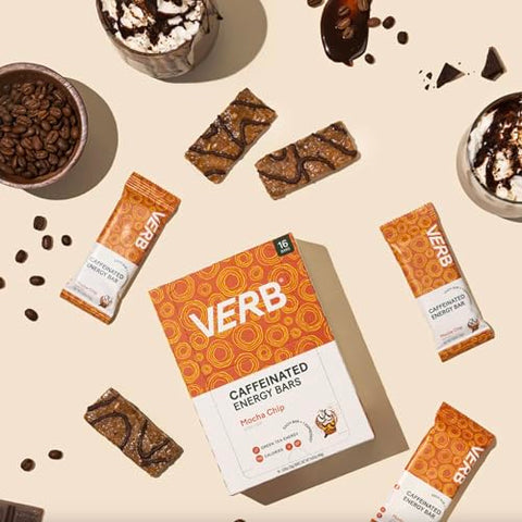 Verb Caffeinated Energy Bar - Verb Energy – Barra Energética de Baixo Açúcar e 110 Calorias – Snack Vegano – Livre de Glúten com Chá Verde Orgânico – 26g (Pacote com 16)