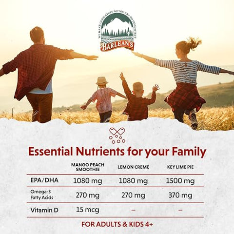 Barlean's - Barlean’s Ômega 3 Óleo de Peixe Líquido Pack de 3, Ácido Graxo EPA e DHA, Sabor de Smoothie para Saúde do Cérebro, Articulações e Coração, Inclui Torta de Limão, Creme de Limão e