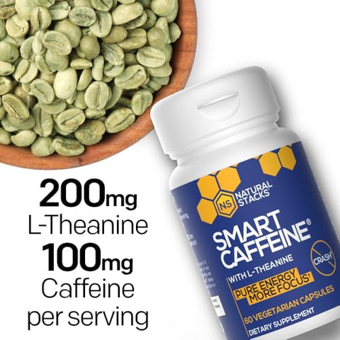 Comprimidos de L-Theanine e Cafeína 60ct – 200mg L-Theanine 100mg Cafeína – Energia Instantânea e Foco para Vida Escolar - NATURAL STACKS