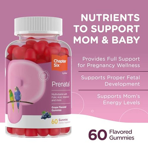 Gomas Pré-Natais para Mulheres – Sabor Uva – Vitaminas Pré-Natais para Mulheres com Ácido Fólico – Vegetarianas - Zahler