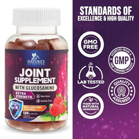 Nature's Nutrition - Gomas Nature’s Joint Support Glucosamina + Vitamina E – Suporte Articular para Desconforto Ocasional nas Costas e Joelhos