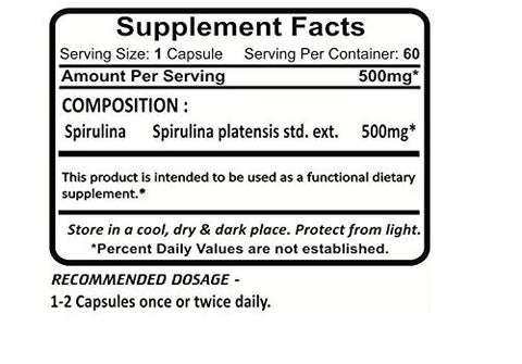 Spirulina Planet Ayurveda – 2 Frascos (Cada 60 Cápsulas, 500mg) – Alga 100% Natural nos EUA