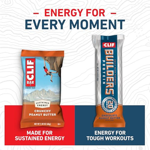 CLIF BUILDER'S - CLIF BAR e CLIF Builders – Pack Sortido – Amendoim Crocante e Manteiga de Amendoim com Chocolate – Barras Energéticas e Barras de Proteína – Não-OGM – Baseado em Plantas – 68g (14 Unidades)