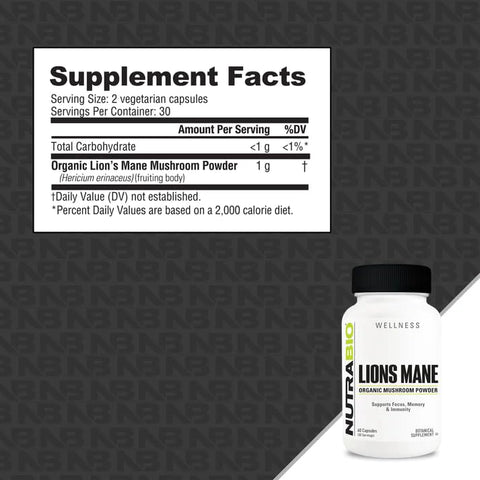 Lion’s Mane – Cápsulas Vegetais de 500mg (60 caps) - NutraBio