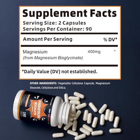 DANEW PRO - Magnésio Glicinato 400 MG por Porção 100%% Quelado para Alta Absorção, Suave no Estômago, Não-OGM, 180 Cápsulas Vegetarianas