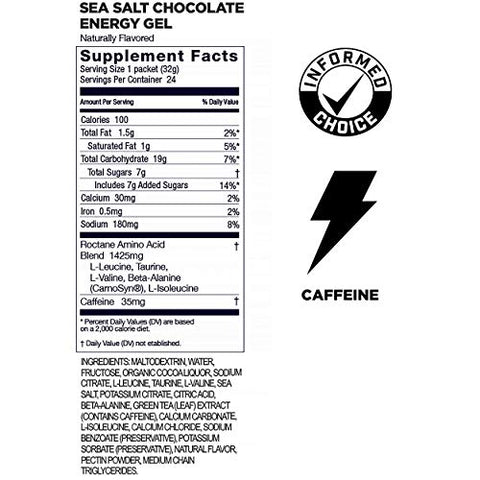 GU ENERGY GEL - Gel Energético GU Energy Roctane Ultra Endurance Vegano, Sem Glúten, Kosher e Sem Laticínios para Esportes ao Ar Livre – Chocolate com Sal Marinho