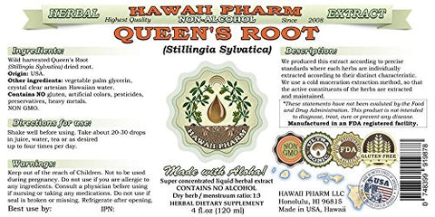 Extrato Líquido Sem Álcool de Raiz da Rainha, Raiz da Rainha (Stillingia Sylvatica) Glicerito de Raiz Seca, Suplemento Herbal Natural, Hawaii Pharm, EUA 118 ml