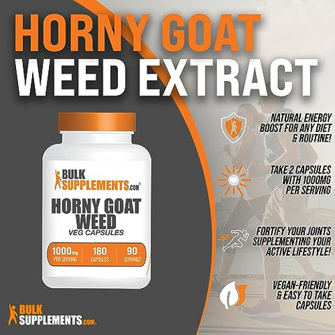 Horny Goat Weed Capsules BulkSupplements.com – Extrato de Epimedium, Suplemento Herbal de Horny Goat Weed – Vegano, 2 Cápsulas por Porção (1000mg), 360 Cápsulas Vegetais (Pacote de 1)