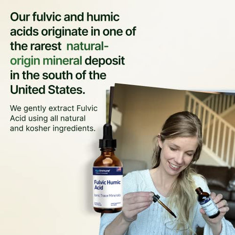 AgeImmune - Fulvic Humic Acid Ionic Trace Minerals with Electrolytes – Suplemento Líquido de Minerais Traços Iônicos Derivados de Plantas. Gotas Minerais com 75 Traços para Energia e Hidratação. Até 8 Meses