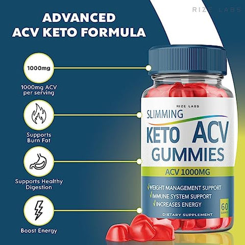 rize labs - (3 Pacotes) Gomas Slimming Keto – Gomas Slimming Keto ACV Avançado para Perda de Peso – Gomas Slimming Keto com Vinagre de Maçã – Queima de Gordura Abdominal (180 Gomas)