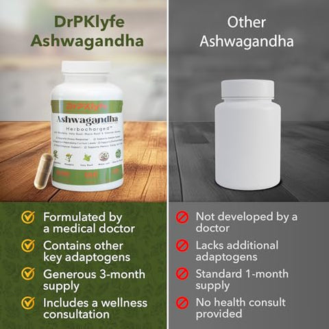 DrPKLyfe - Adaptogen Complexo 5-em-1 com Ashwagandha, Rhodiola Rosea, Maca, Ginseng e Manjericão Sagrado – Foco, Energia e Vitalidade para Homens