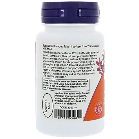 NOW Foods - NOW Supplements, Lycopene 20 mg com Extrato Natural de Tomates, Antioxidante*, 50 Softgels