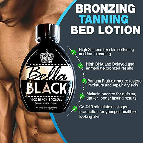 Dolce Vita - Bronzeador Bella Black 100X – Loção de Bronzeamento Premium com Emulsão de Silicone Extrema e Extrato de Banana – Resultados Instantâneos – Loção de Bronzeamento Escuro para Uso Interno