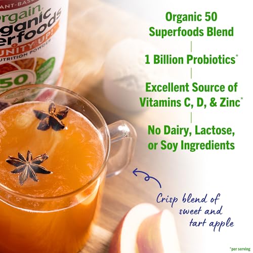 Organic Greens 50 Superfoods Immunity Up! Pó de Maçã Honeycrisp – Suporte Imunológico, Probióticos, Vitamina C, D - Orgain
