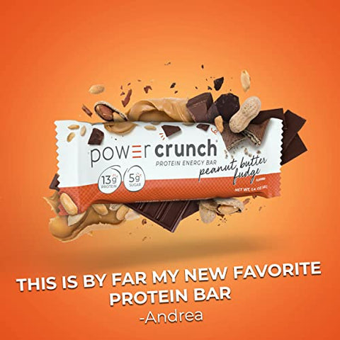 Barras de Wafer de Proteína Power Crunch, Snacks de Alta Proteína com Sabor Delicioso, Manteiga de Amendoim Fudge, 40g (12 Unidades)