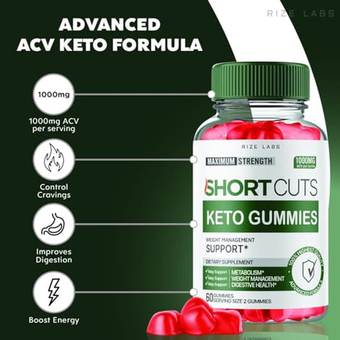 rize labs - (2 Pacotes) Gomas Keto Shortcuts, Shortcuts Keto para Perda de Peso Avançada, Suplemento Shortcuts Keto ACV para Energia e Metabolismo, Análise das Gomitas Short Cuts (120 Gomas)