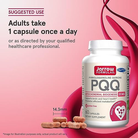 PQQ 20 mg – Suporte para Coração, Cérebro e Metabolismo – 60 Cápsulas Vegetarianas – Fórmula de 60 Dias - Jarrow Formulas