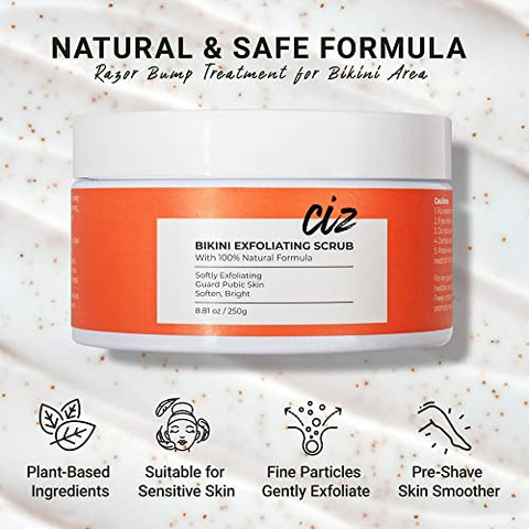 CIZ - Esfoliante para Área do Biquíni, Tratamento para Pelos Encravados e Irritações, Esfoliante de Açúcar, Depilação