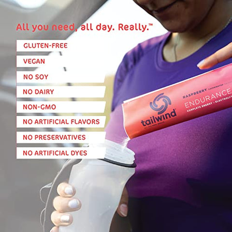 Endurance Fuel: Pó para Bebida Energética com Cafeína, Eletrólitos, Sem OGM, Sem Soja, Sem Laticínios e Sem Glúten, Vegano, Sabor Framboesa, Embalagem com 12 Unidades - Tailwind Nutrition