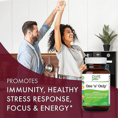 PURE ESSENCE LABS - One n Only Multivitamínico de Alimentos Integrais por Pure Essence – Super Energético Uma Vez ao Dia com Superfoods, Minerais, Enzimas, Vitamina D, D3, B12, Biotina – 30 Comprimidos