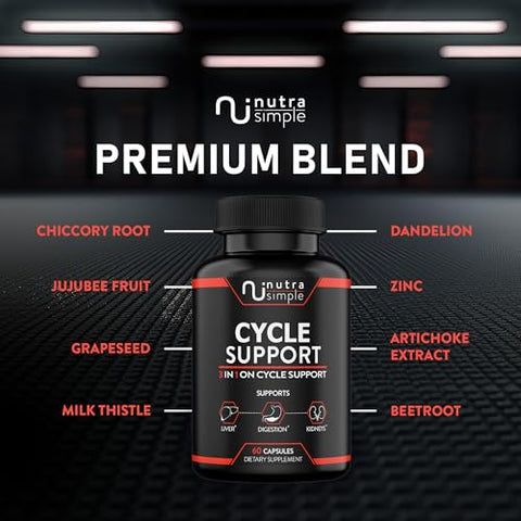 Nutra Simple - Suplemento de Suporte Ciclo para Homens, 3 em 1 Suporte Durante o Ciclo, Fabricado nos EUA, Suporte ao Fígado com Cardo Mariano, Zinco, Dente-de-leão, Beterraba, Extrato de Alcachofra, Berberina – 60 Cápsulas