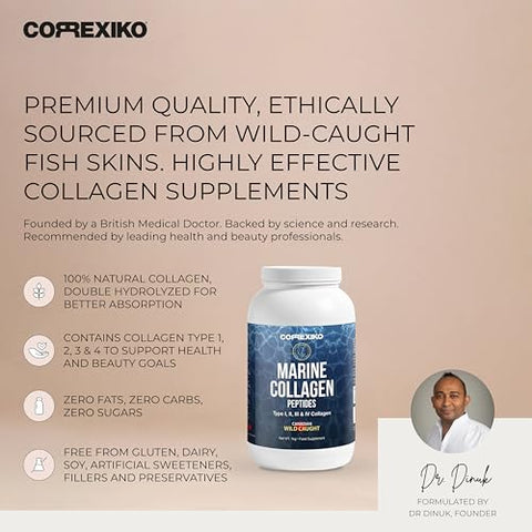 Pó de Colágeno Marinho Sem Sabor – 10.000mg de Peptídeos de Colágeno Hidrolisado por Porção – Fórmula para Máxima Absorção – Cabelo, Pele – 100% Natural - CORREXIKO