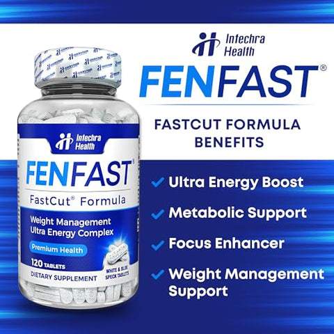 FASTCUT - Melhores Pílulas Dietéticas para Gerenciamento de Peso – Energia Poderosa – 120 Comprimidos Brancos e Azuis