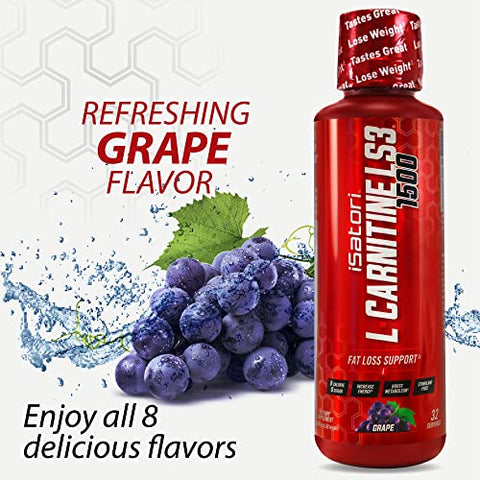 L-Carnitine LS3 1500: Suplemento Líquido de L-Carnitina com Acetil L-Carnitina, L-Tartarato de L-Carnitina, Pré-Treino sem Estimulantes, Zero Calorias, Açúcar, Glúten, Amigo da Dieta Keto, Sabor Uva - iSatori