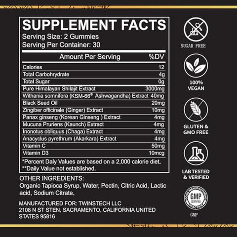 NaturePlanet - 3000 MG Gomas de Shilajit, Extrato Puro de Shilajit Himalaia Orgânico com 85 Minerais Traços para Energia