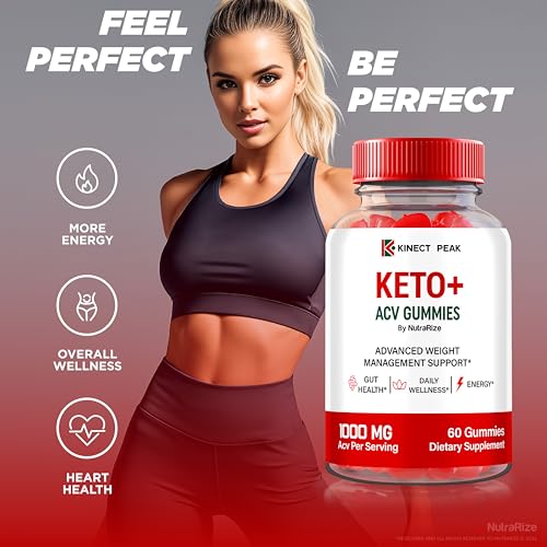 NutraRize - (3 Pacotes) Gomas Kinect Peak Keto ACV, Suplemento KinectPeak Keto ACV, Keto Natural com Vinagre de Maçã, Fórmula Premium 1000MG com Vitaminas, Oficial Gomitas