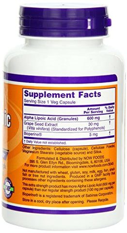 NOW Foods - Now Foods Ácido Alfa Lipóico 600 mg – 120 Cápsulas (Pacote com 2)