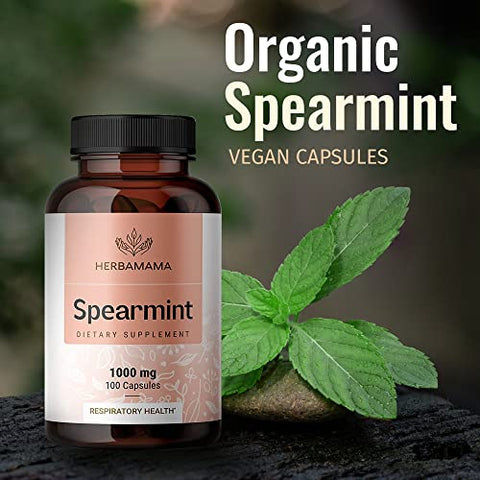 HERBAMAMA - 100 Cápsulas de Hortelã-pimenta – 1000 mg – Suplemento Diário Orgânico de Mentha Spicata – Suporte Natural para Digestão : Spearmint