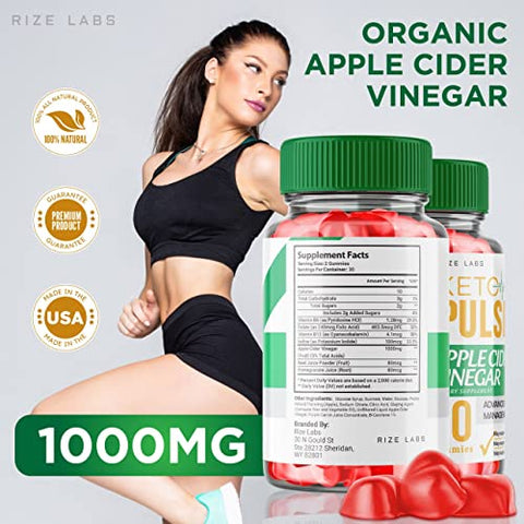 rize labs - (2 Pacotes) Gomas Keto Pulse – Gomas Keto Pulse ACV para Perda de Peso com Ingredientes Orgânicos Vinagre de Maçã Fórmula Avançada Keto ACV Ativa Plus Gomita (120 Gomas)