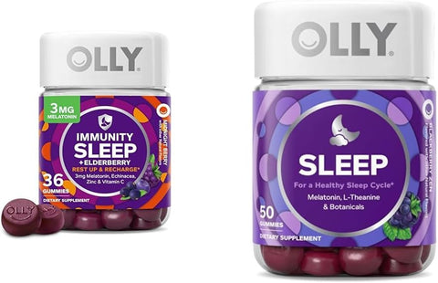 Gummy Sleep Immunity com Melatonina, Sabugueiro, Vitamina C, Zinco, Equinácea, 36 Unidades – Gummy Sleep com Melatonina, L-Teanina, Camomila, 50 Unidades - OLLY
