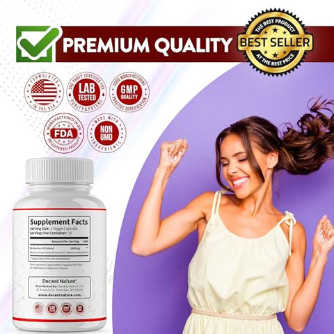 DECENT NATURE - Berberine 1800mg – Premium Berberine HCl 97%% Alta Pureza Berberine Plus, Suporte ao Sistema Imunológico, Alta Potência Berberine Hydrochloride, Não-OGM Vegano, para Homens Mulheres 90