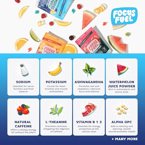 FocusFuel - Energy Focus Gummy: 100mg de Cafeína por 2 Gummies, com B12, Magnésio, Eletrólitos, Ingredientes Naturais para Levar a Qualquer Lugar, Sem Nervosismo ou Queda (Pacote de Amostra – 18 Chews)
